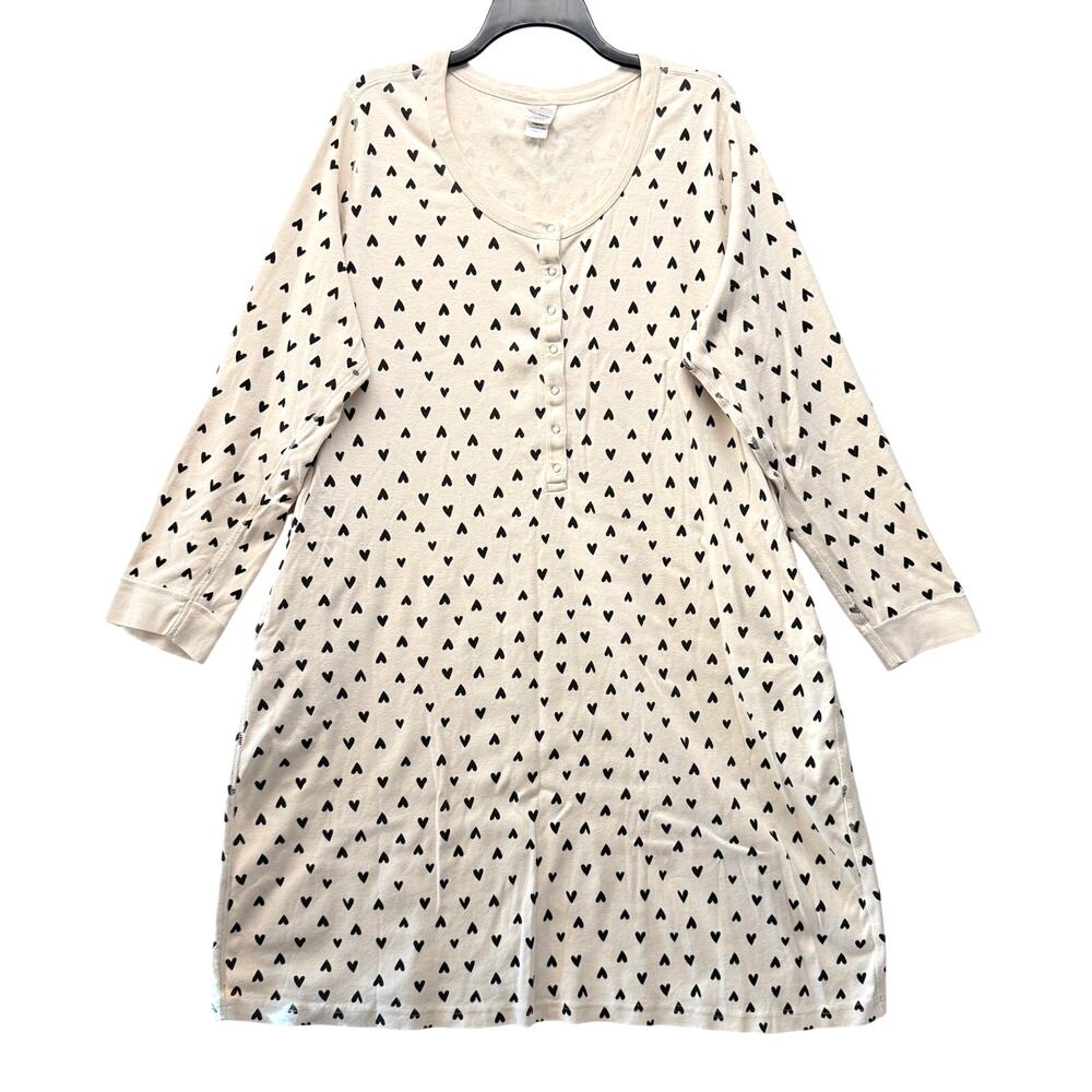 HANNA ANDERSSON Organic Cotton Nightgown Women's Size XXL White Black Hearts